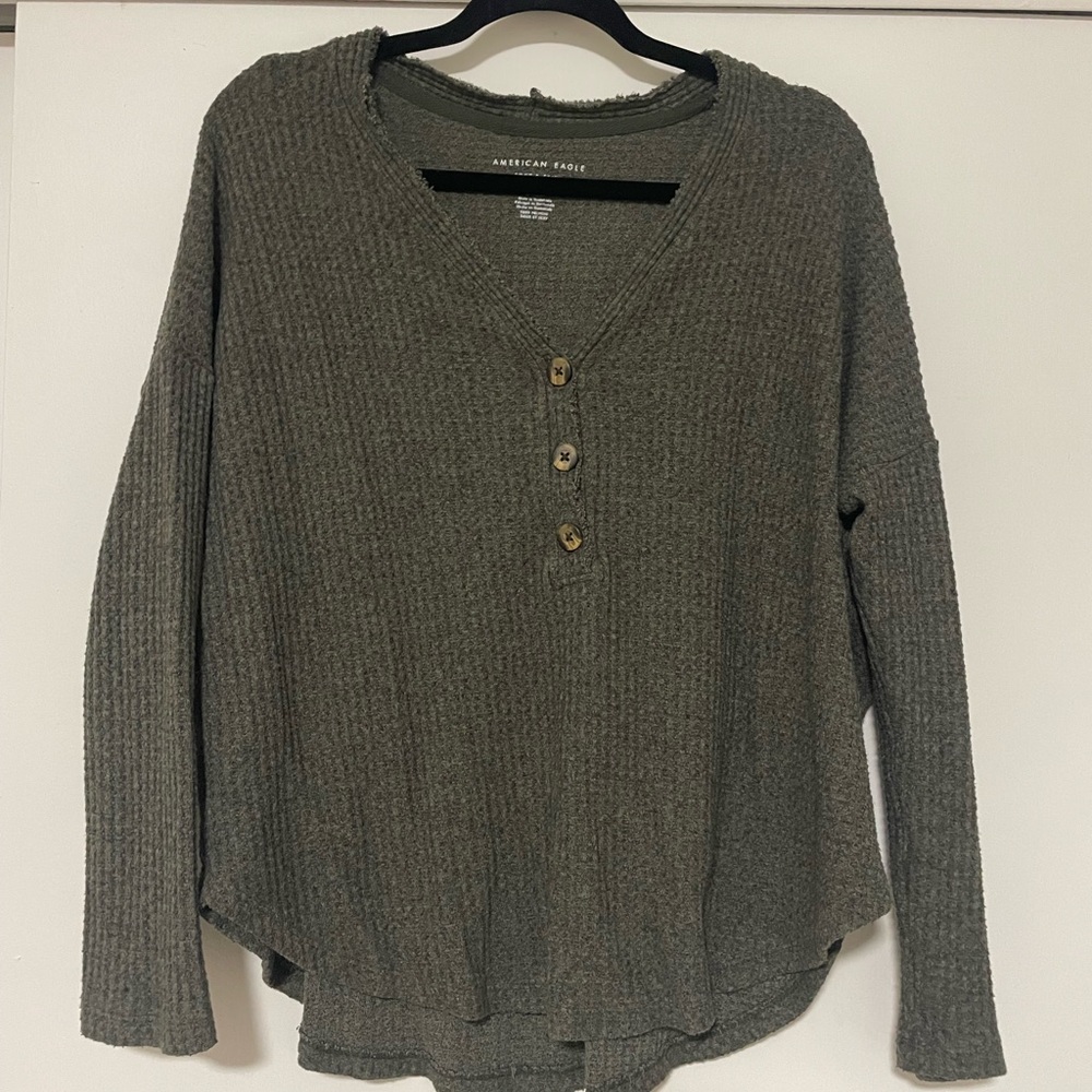 American Eagle Outfitters Olive Green Ribbed Women's Top